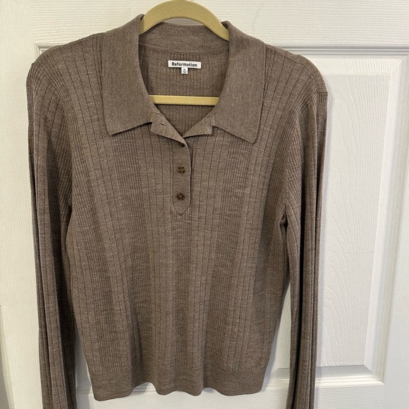 Reformation Hermia Regenerative Merino Polo XL Oatmeal - Picture 1 of 5